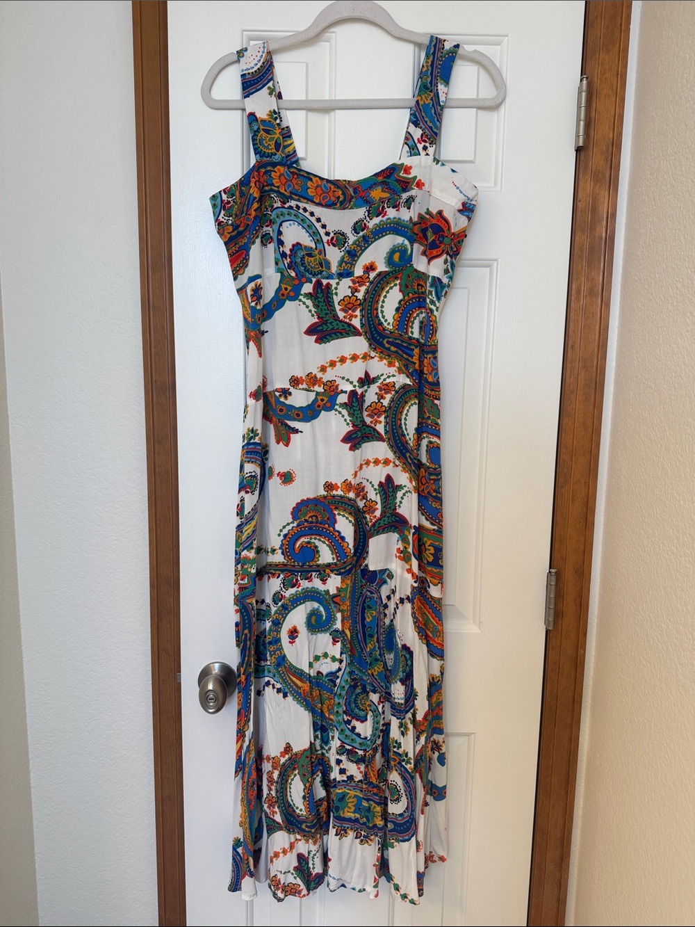1. State White Maxi Skirt with Multicolor Paisley Print